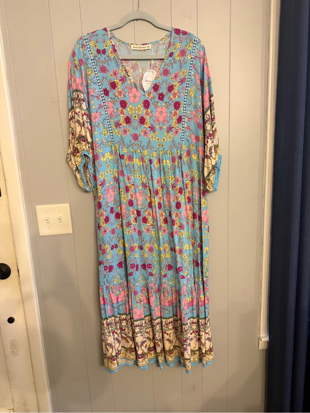 Bohemian Floral V-Neck Maxi Dress in Sky Blue